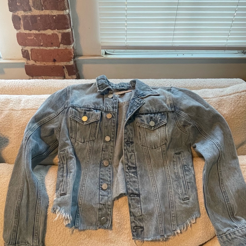 Blank NYC Frayed Hem Jean Jacket - Blue